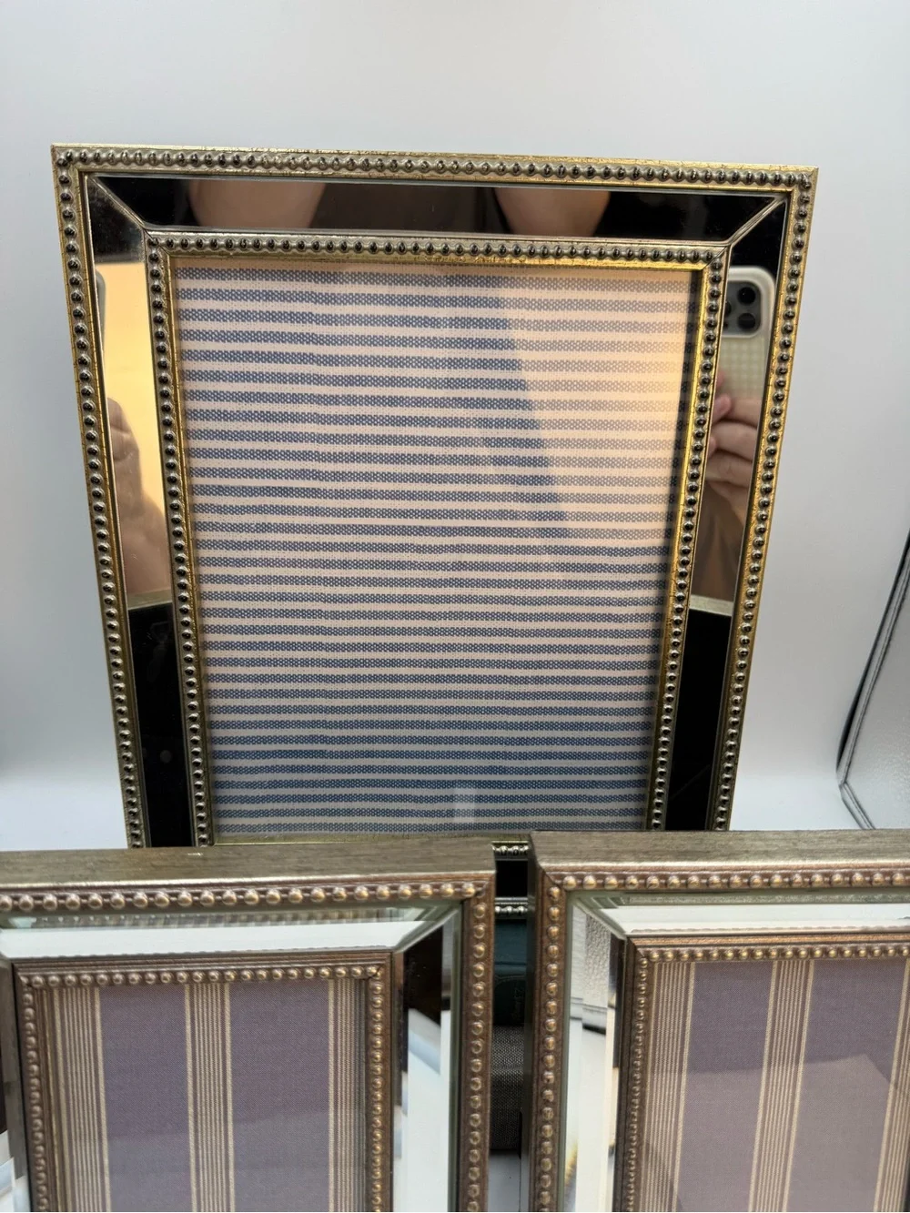 Lot of 3 Vintage Style Beveled Mirror Picture Frame With Beaded Detail